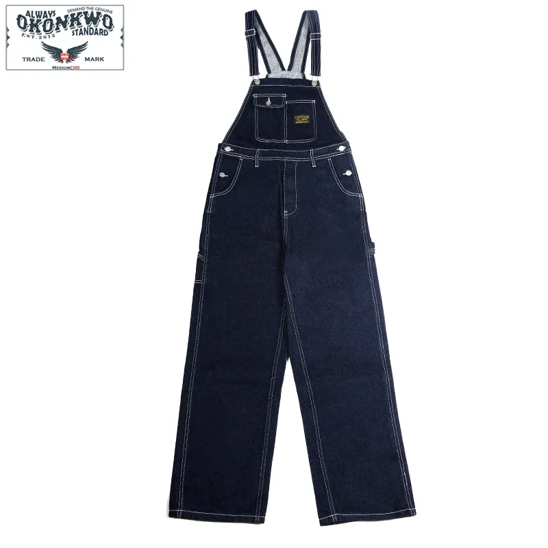New Primary Color Denim Overalls Trousers Men\'s Outdoor Trekking Climbing Travel Labor Training Hiking Striped Jumpsuit Pants