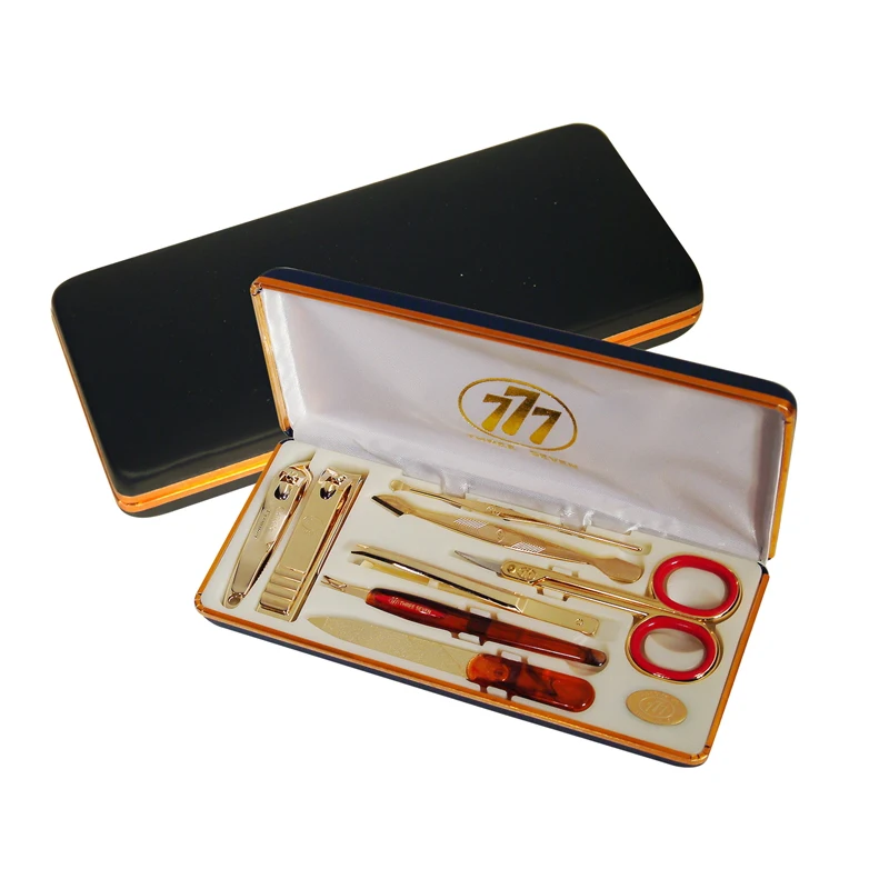 THREE SEVEN/777 Classic Luxury Nail Clippers Trimmers Kit 14K Gold-plated Earpick/Nail file/Eyebrow clip 8 in 1 Nail Art & Tools