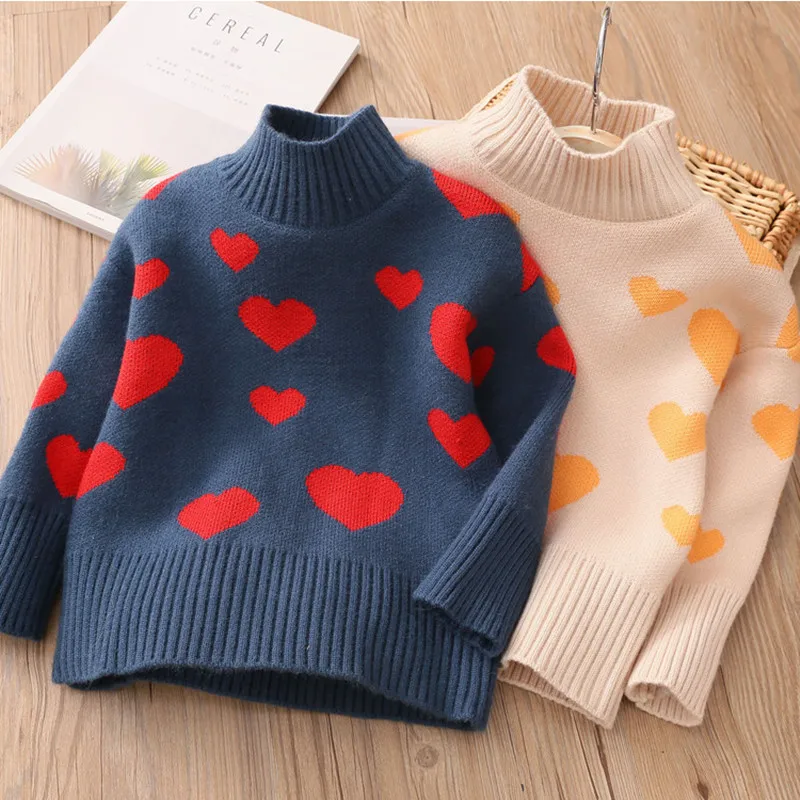 2024 Winter Autumn Spring Casual 3 4 6 8 10 12 Years Warm Pullover Knitted Wear Tops Heart Sweaters For Kids Baby Girls Clothes