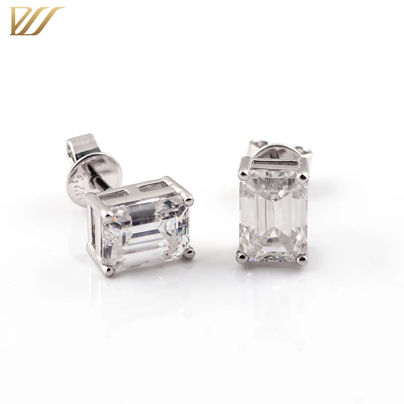 925 Sterling Silver Women Earrings Fedex Shipping 5x7mm 1.1ct D Emerald Cut Moissanite Earrings Stud Earrings