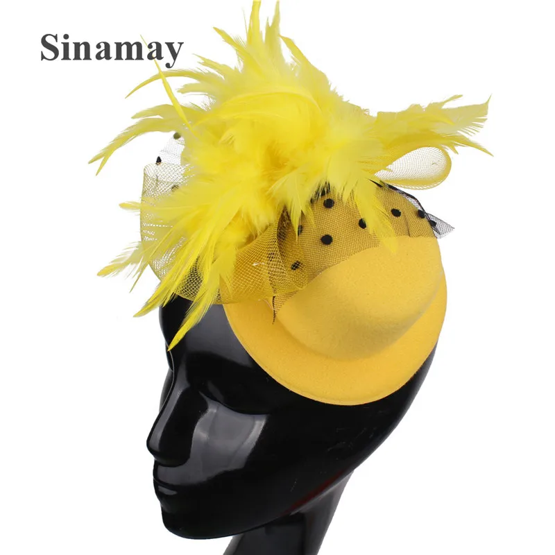 Formal Party Dinner Chapeau Cap Women Ladies Cocktail Fascinator Hats Hair Pin Mesh Headwear With Fancy Feather Hair Accessory