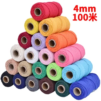 Handmade Boho Decor 4 มม.ผ้าฝ้าย 100% สีสันเชือกด้าย Twisted Macrame DIY บ้านงานแต่งงานตกแต่ง 110 หลา