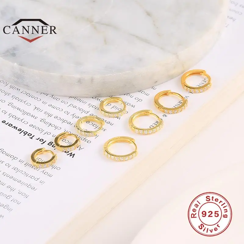 CANNER-Real 925 Sterling Silver Ear Hoop Piercing Brincos para Mulheres, Geométrico Redondo Huggie Brincos, Fine Jewelry, 6mm, 7mm, 8mm, 9mm