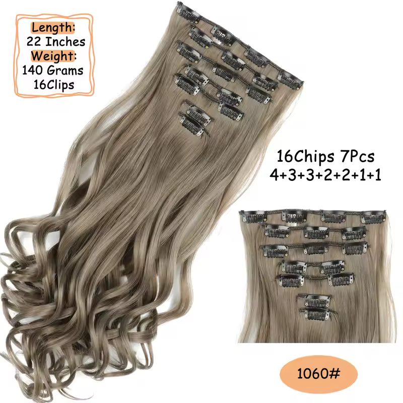 NICESY 16Clips Synthetic 24Inch Long Curly Hair Hairpiece Heat Resistant Hair Extension Clips In Ombre Black Brown Blond Women - Image 14