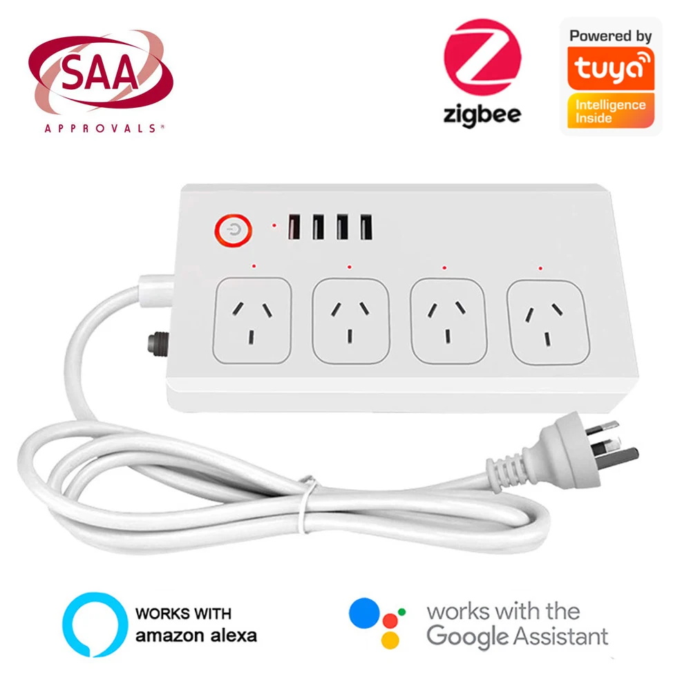 UseeLink Tuya Smart Living Zigbee Au Power Strip Multi-Outlet Extension Cable with 4USB and 4 AC Plugs Smart Home Power Supply