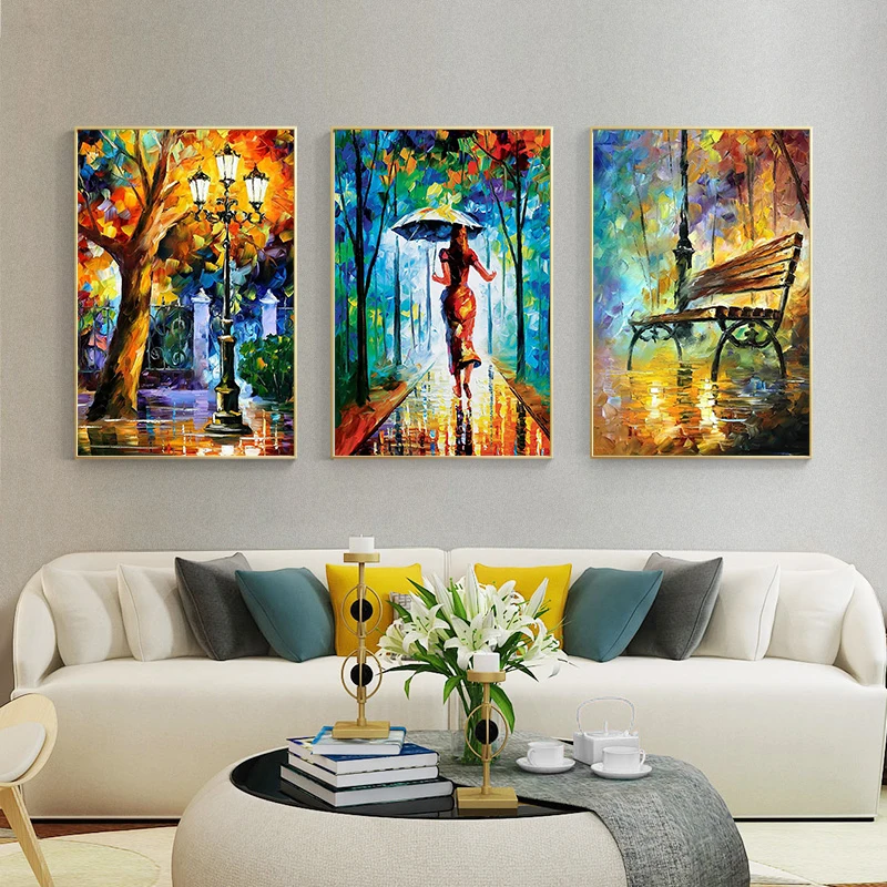 Abstract Landscape Canvas Paintings Forest Street Rainy Wall Art Posters and Prints Pictures for Living Rome Home Decoration