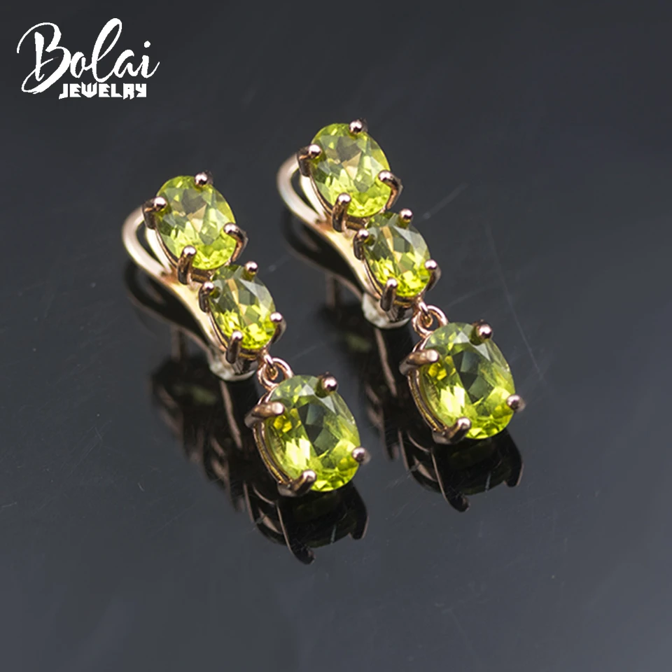 

Bolai Natural Peridot Clasp Earrings Pure 925 Sterling Silver Rose Gold Jewelry for Women Classic August Birthstone Accessories