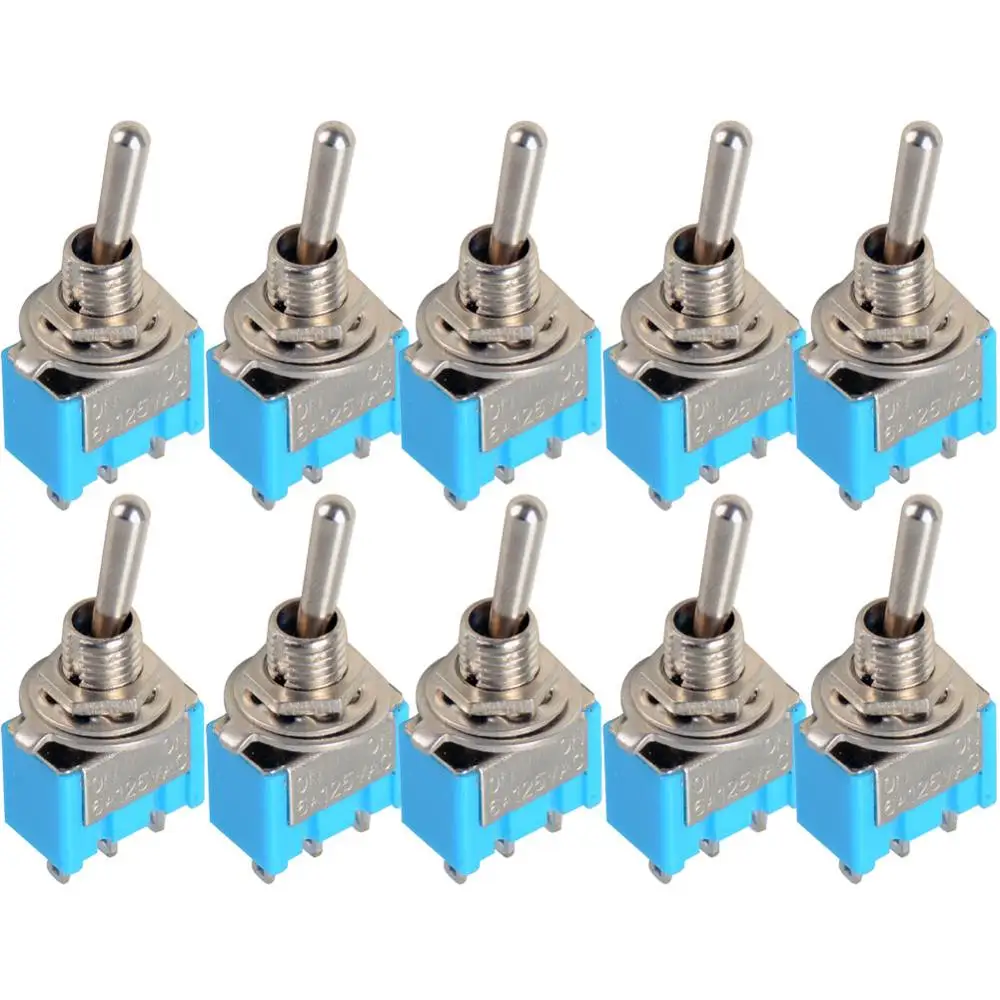 

10pc/LOT Blue Mini MTS-102 3-Pin SPDT ON-ON 6A 125VAC Miniature Toggle Switches MTS-103 3-Pin ON-OFF-ON