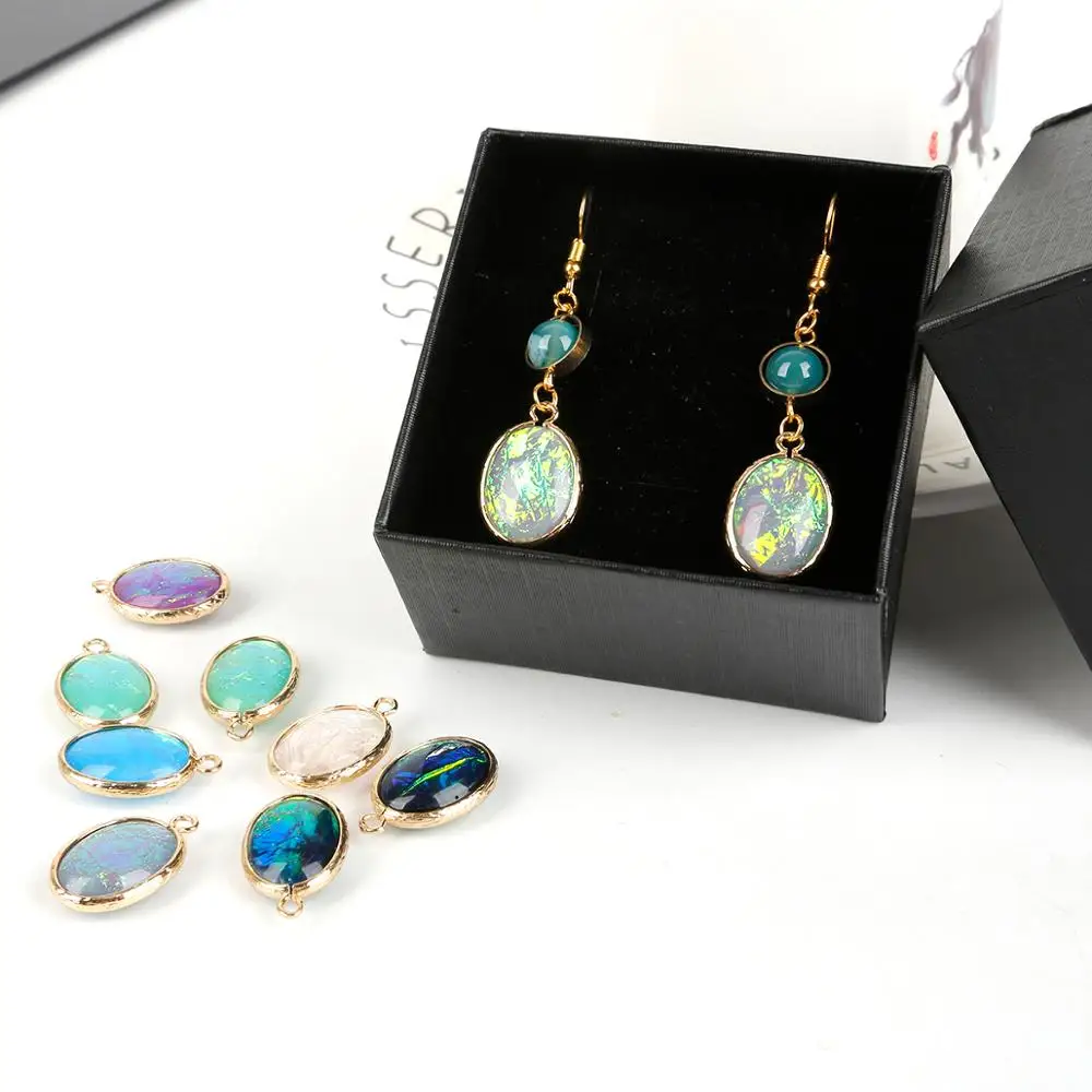 2pcs/lot 15x20mm Copper Double Side Oval Resin Charms Pendant for DIY Handmade Crafts Bracelet Necklace Earrings Jewelry Making