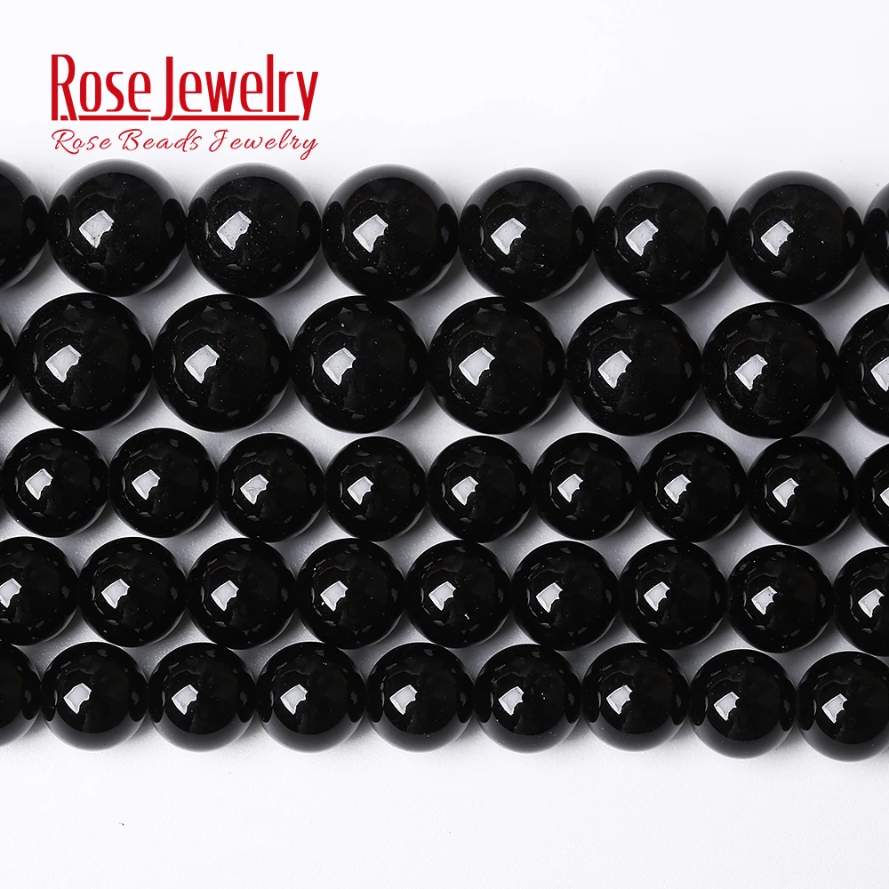 Natural Stone Black Agates Round Gems Loose Beads 15