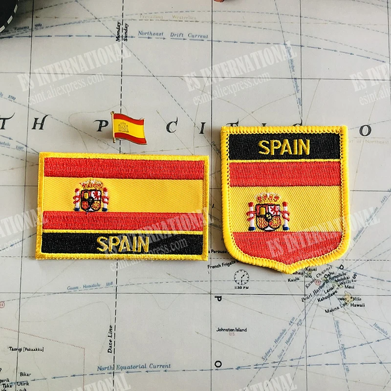SPAIN National Flag Embroidery Patches Badge Shield And Square Shape Pin One Set On The Cloth Armband Backpack Decoration Gifts