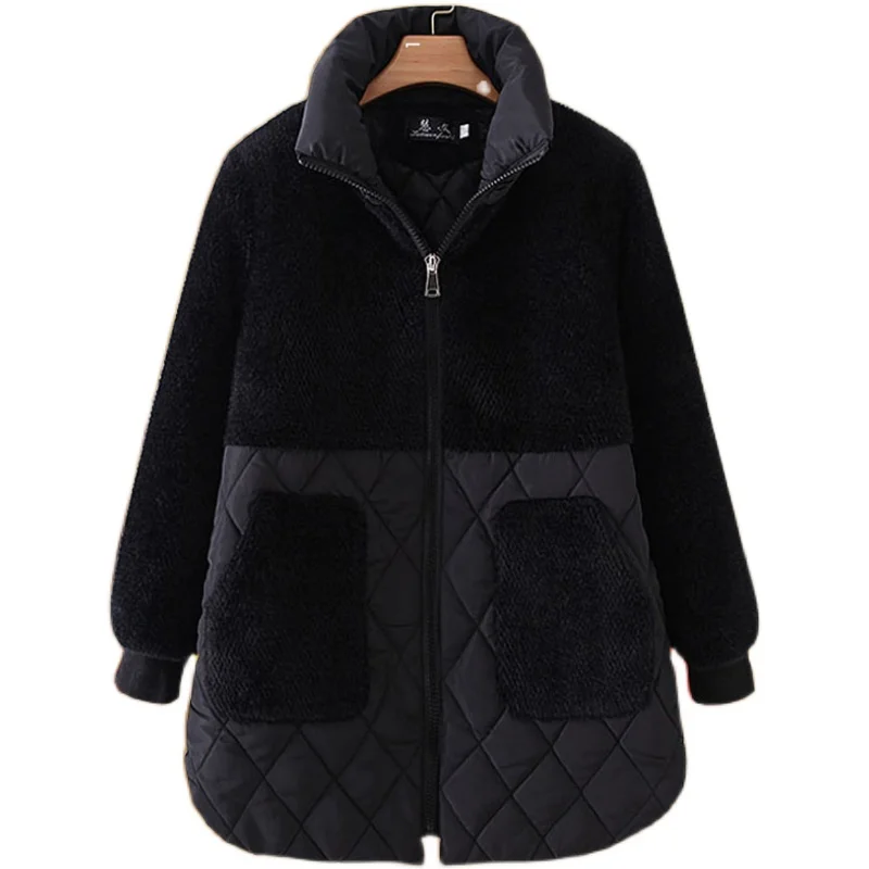 

2023 Winter Coat Women Faux Mink Fur Splice Thick Padded Jacket Femmes Down Cotton Parka Wadded Fashion Oversize Black Female