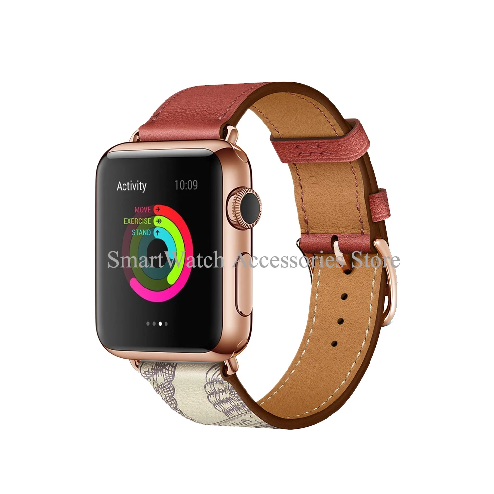 For Apple Watch Band 7 6 5 4 3 2 1 SE Rose Gold Buckle Double Leather Apple Watch 45mm 41mm 44mm 40mm 42mm 38mm Strap For iWatch