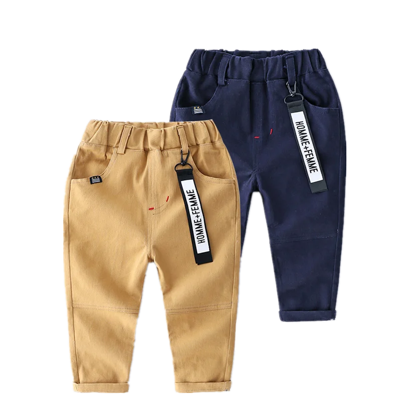 2021 Spring Autumn Casual New 2 3 4 6 8 10 Years Children Handsome Solid Color Pocket Khaki Cotton Long Pants For Kids Baby Boys