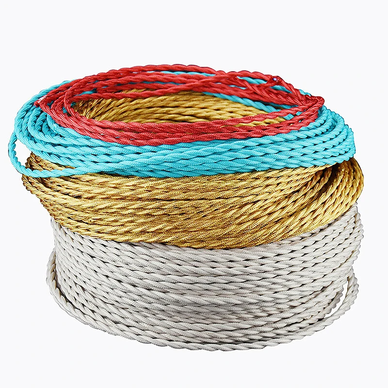 Câble en tissu tressé torsadé multi-couleurs, câble flexible, fil de lampe vintage, barre lumineuse, chambre à coucher, salon, bricolage, ligne lumineuse, 2 conducteurs, 1 m, 2 m, 5/10 m