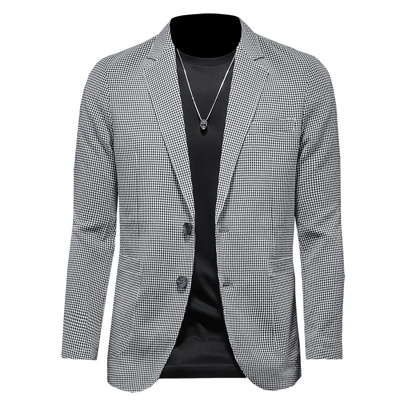 

2021 New Arrival Spring Autumn Grid Fashion Men Young Casual Single Breasted Blazers Men Suits Size M-3XL