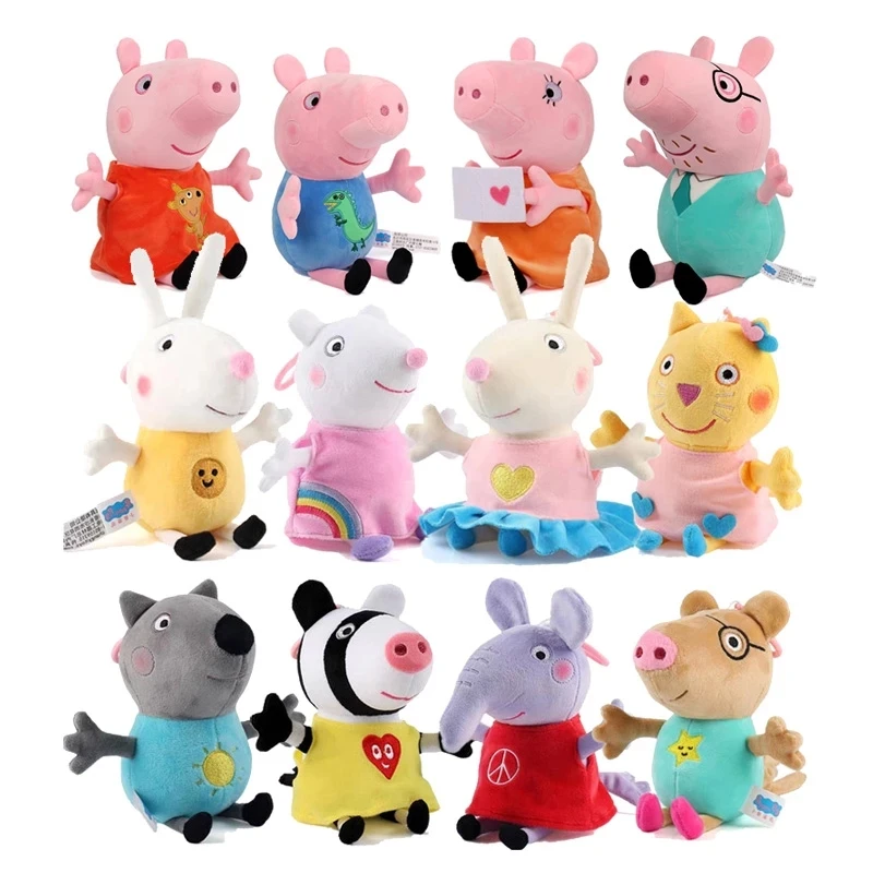Muñecos de peluche originales de Peppa Pig, de 19cm muñecos de peluche, Susy, oveja, Danny, perro, Zoe, cebra, Animal de peluche, bolsa colgante para niños