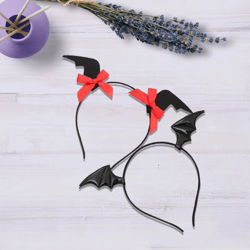 Halloween Hair Hoop Bat Wing Headband Evil Horn Hairband Performance Headdress Cosplay Costume Decor Q5WE