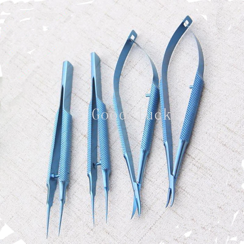 4pcs titanium Ophthalmic instrument set forcep needle holder scissor with Silicone Sterilization tray