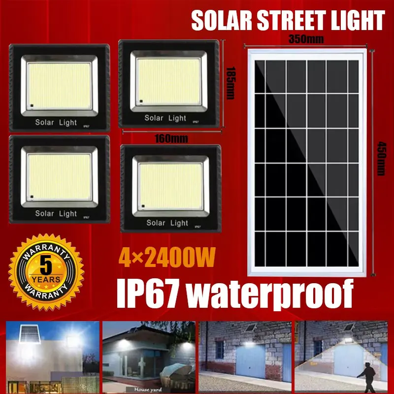 

Solar LED Street Light Outdoor IP67 Waterproof Floodlight 4×1200W4×2400W Four Lamp Holders Detachable Remote Control Solar Panel