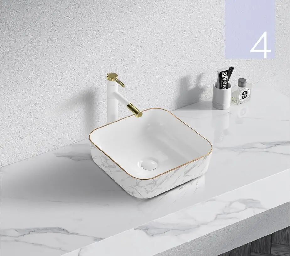 

Above Counter Wash Hand Basins Household Wash Basin Single Basin Ceramic Square Bathroom Sinks Shampoo SJ63-4