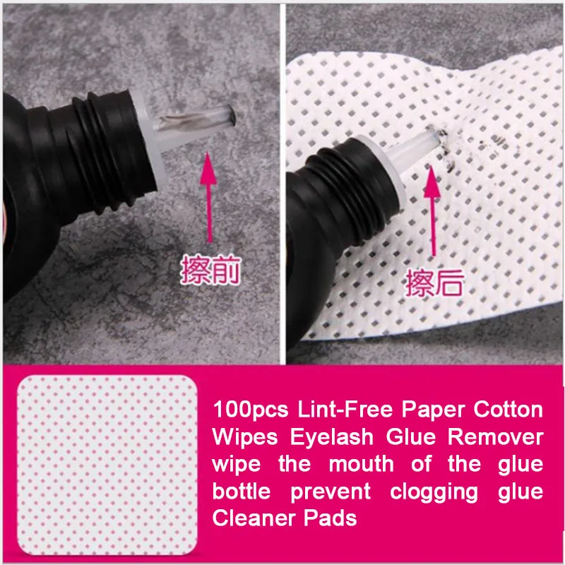 100PCS Lint-Free Paper Cotton Wipes Eyelash Glue Remover Wipe The Mouth of The Glue Bottle Prevent Clogging Glue Cleaner Pads