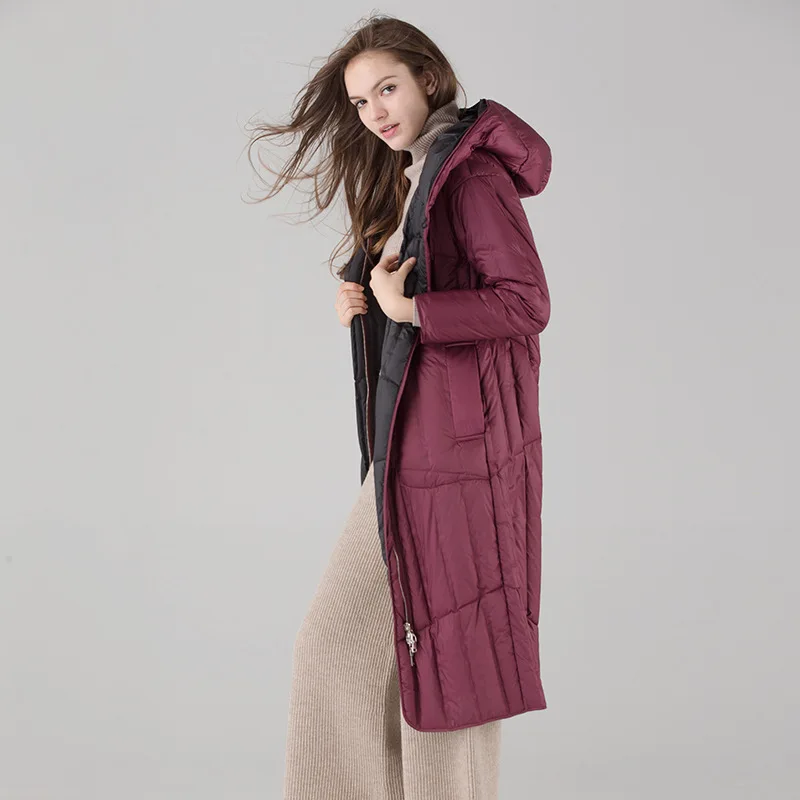 

2020 Autumn Winter 90% Duck Down Jacket Woman Hooded Long Coats Female Double Sided Parkas chaquetas plumas mujer LX2209