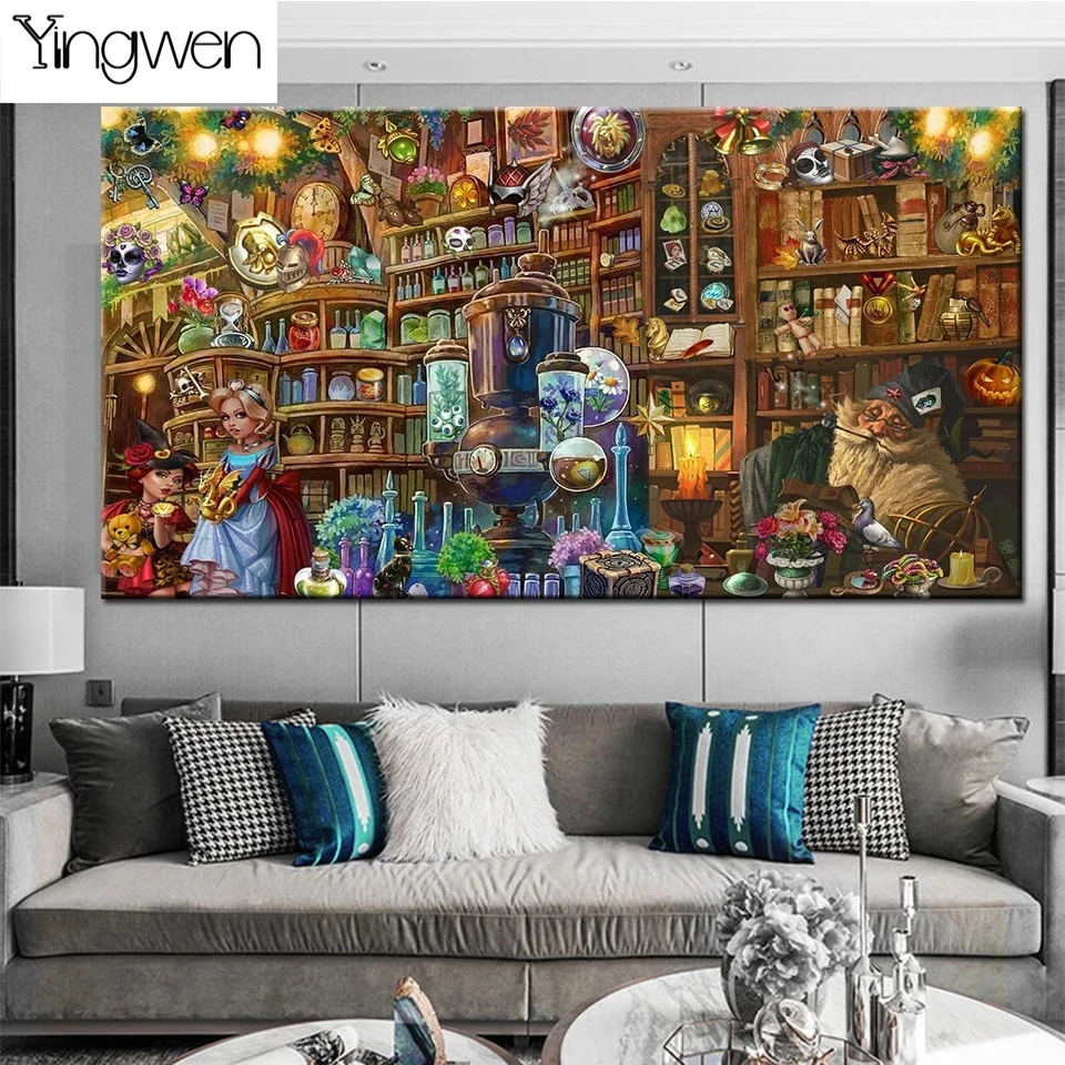 5d Diy Diamond Painting Fantasy Bookshelf Cartoon Angel Full Square Round Diamond Embroidery Mosaic Fairy Tale World Home Decor