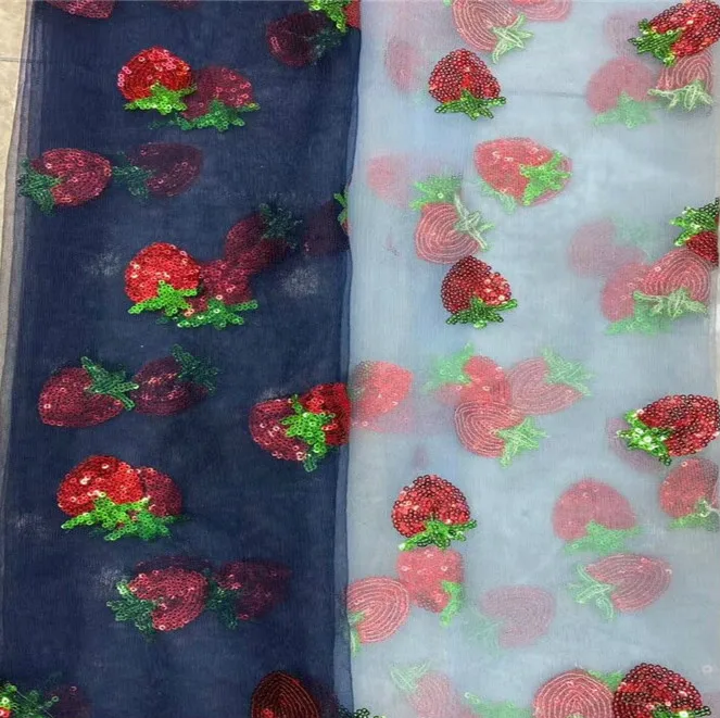 New Strawberry Sequined Embroidered Mesh Dress Children Clothing Chiffon Skirt Fabric Home Decoration