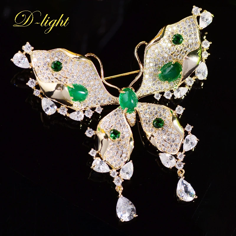 Fairy Elegant Butterfly Animal Brooch Female Copper Inlaid Zircon Emerald Gorgeous Exquisite Banquet Wedding Party Jewelry Gift