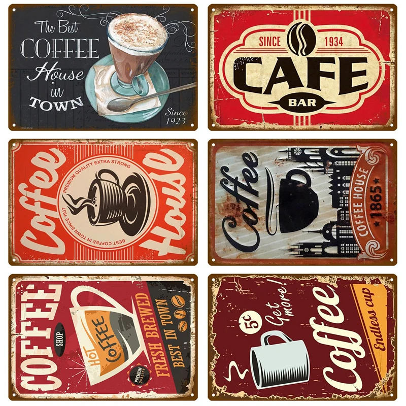 Coffee Metal Sign Industrial Deco Vintage Poster Vintage Retro Tin Sign Aesthetic Living Room Metal Wall Decor Decoration Mural