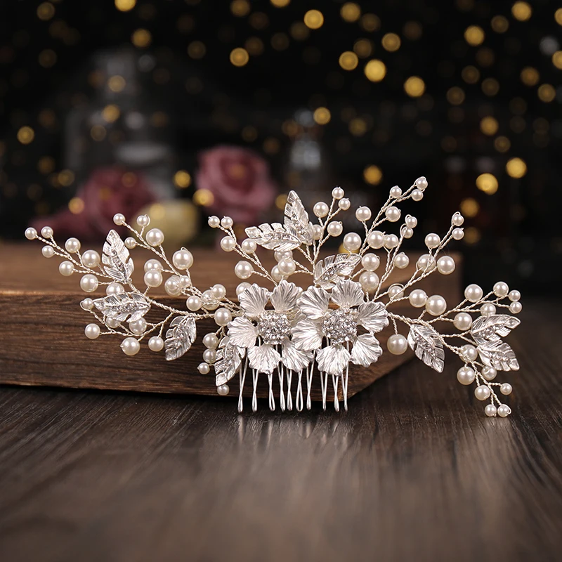 

Pearl Leaf Hair Comb Wedding Hair Accessories Bride Hair Ornament For Women Bridal Hair Jewelry Crystal Hair Comb Hairband Gift