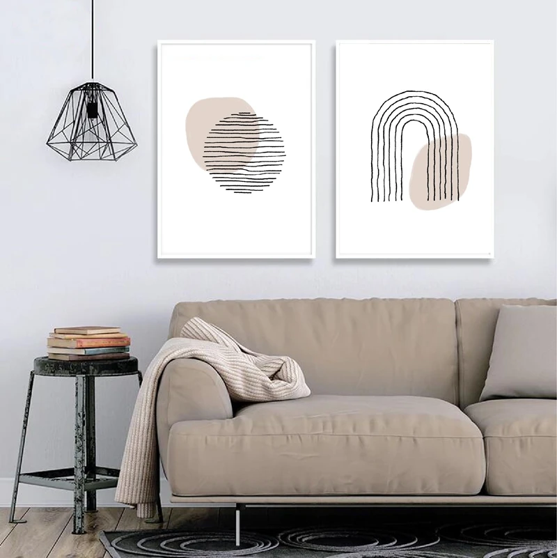 Rainbow Abstract Painting Circle Geometry Line Modern Minimalist Print Neutral Wall Art Picture Nordic Poster Home Room Decor