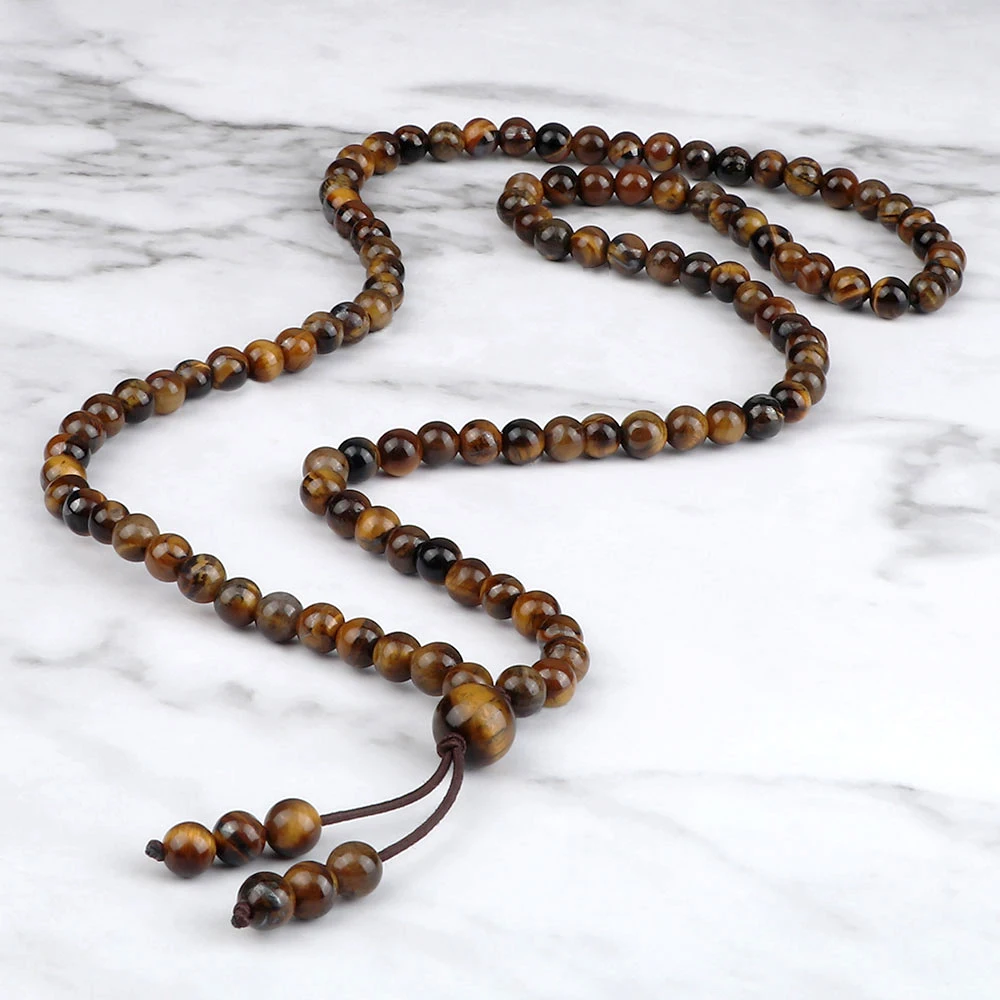 Natural Tiger Eye Stone Necklace Chakra Energy Beaded Bracelet Health Protection Yoga Spirit Jewelry 108 Beads Tibetan Necklaces