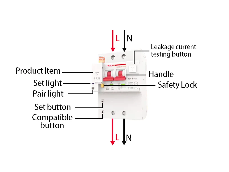 HOCH Tuya Zigbee Energy Monitoring 2P Smart RCBO Remote Control Din Rail  Timer Automatic Interruptor WIFI Breaker Factory