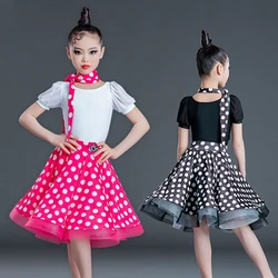 Summer Professional Latin Dance Practice Clothes Children Latin Dance Clothes Wave Point Skirt Split Suit Dance Wear SL4921