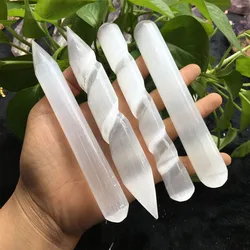 15cm Natural Selenite Acupoint Massage Wand Stick Healing Gypsum Crystal Palm Stone Point White