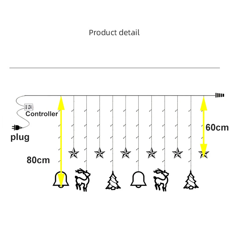 PheiLa Tirai Jendela Natal Lampu Tali 4.5M USB atau Steker Kontrol Daya Tirai Peri Lampu Natal Garland Lampu Dekorasi