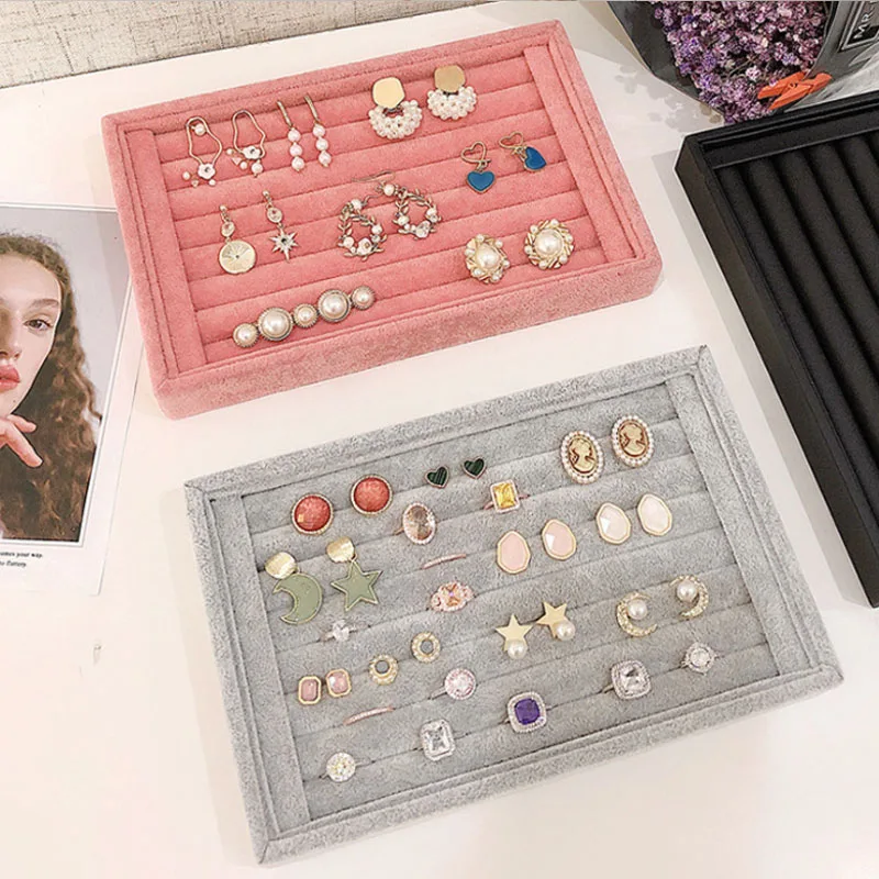 

New Arrival Jewelry Flat Trays Box Earring Rings Storage Box Jewelry Case Display Convenient Charming Women Rings Trays Makeup