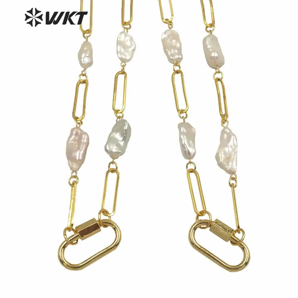 WT-JN133 Wholesale high quality long link chain with pearl chocker necklace with clasp charm in punk style necklace