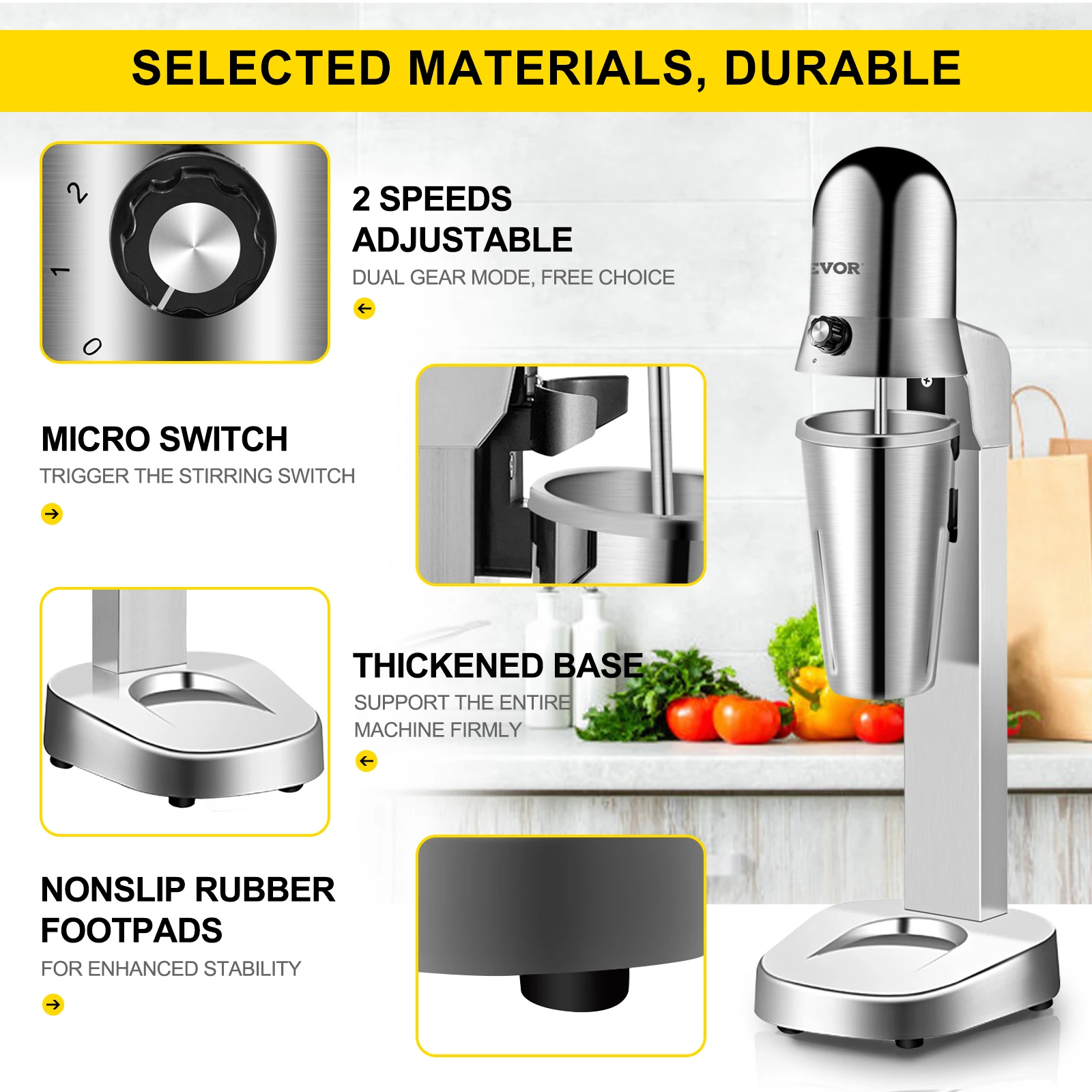 VEVOR ميلك شيك آلة التحريك 800 مللي رغوة الحليب الكهربائية شاكر خلاط مشروبات باردة/ساخنة خلاط 280 واط شاي فقاعات خلاط عصائر