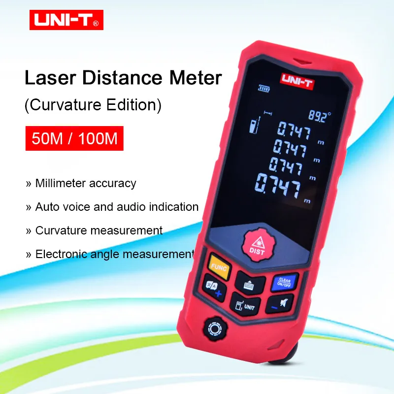 

UNI-T LM50D/LM100D Distance Meter Rangefinder Wheel Type Range Finder Curvature measurement / audio indication Electronic level