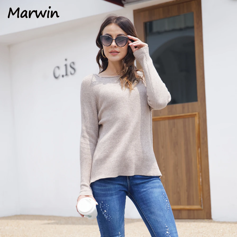 Marwin New Thick Autumn Winter O-Neck High Street Style Solid Women Slim Soft Warm Sweater Female Pullover