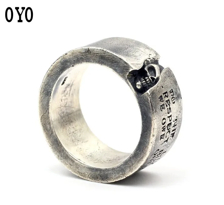 100%S925 sterling silver Thai silver design half face mask skull lettering retro male ring men's latest half skull ring handmade