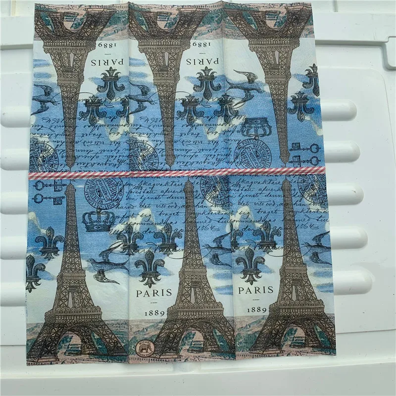 15 decoupage wedding vintage napkins paper elegant tissue  tower Paris bird stamp craft  birthday party serviettes decor 33*40cm