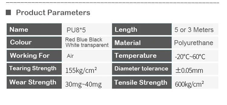 PU8X5 SP20 PP20 Hochdruck-Flexibler Luftschlauch für Kompressor, Gerades Rohr, Schlauch, Rot, Blau, Schwarz, Weiß, Pneumatikschläuche – Detail 9