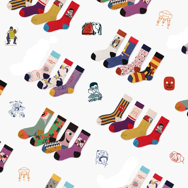 Couples Outdoor Skateboard Sox Autumn/Winter Creative Abstract Art Harajuku Hip Hop Streets Tide Sock Colorful Happy Funny Socks