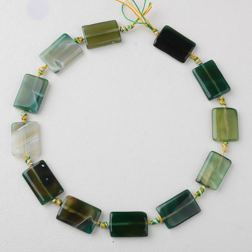 

2 strands/lot Natural emerald green rectangle Agates smooth stone beads For DIY Necklace Jewelry Making Loose 15" Free Shipping