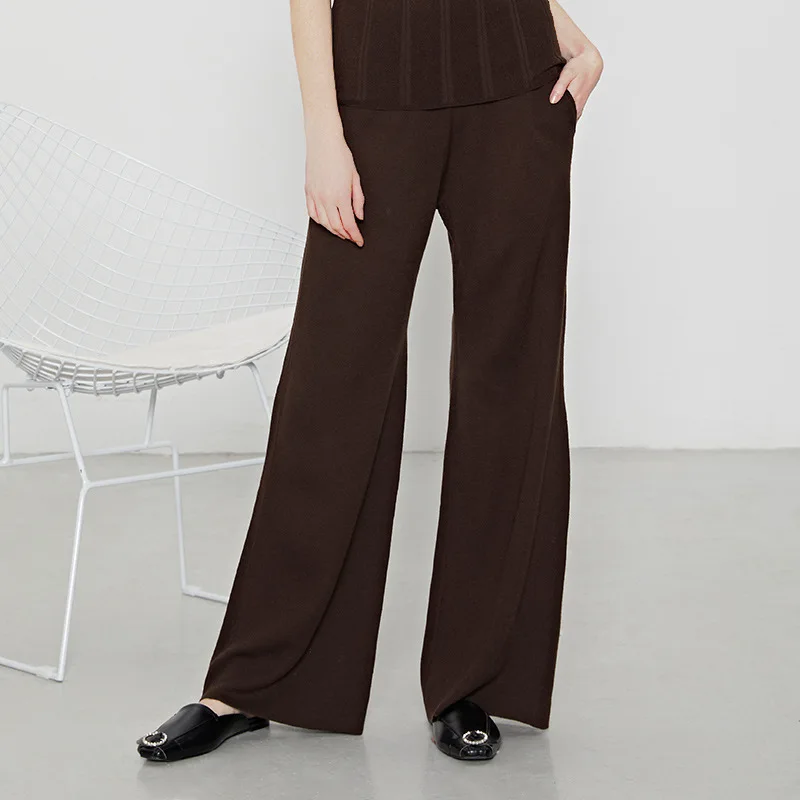 SUYADREAM Winter Pants for Women Wool Blend Elastic Waist Wide Leg Pants 2021 Autumn Winter Chic Trousers