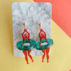 Creative Funny Lovely Swimming Circle Swimmer Acrylic Stud Earrings for Women Korean Cute Girl Jewelry
